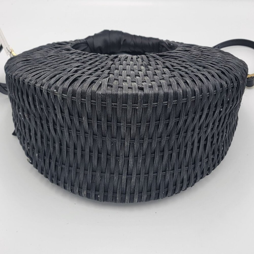 Boho Large Crescent Crosbody Woven Rattan Handbag With Fabric Handle Wrap - Picture 10 of 16